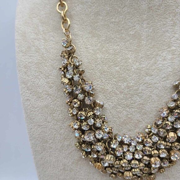 J Crew Clear Crystal Gold Tone Bib Necklace Vintage - Picture 7 of 12